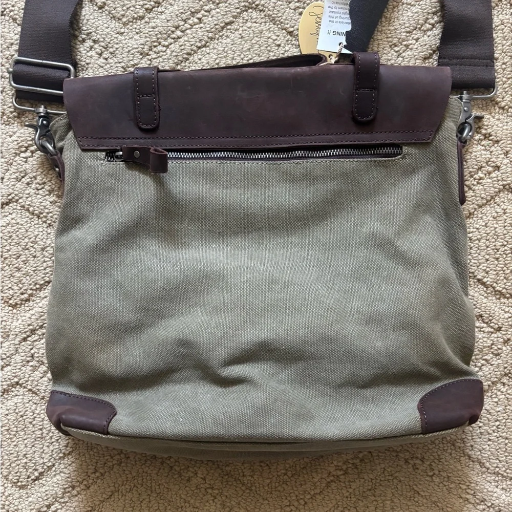 Canvas Messenger Bag with Brown Leather Flap